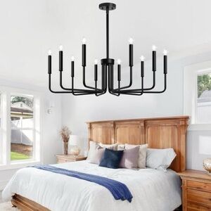 (NEW) Matte Black Industrial Modern Chandelier 35”